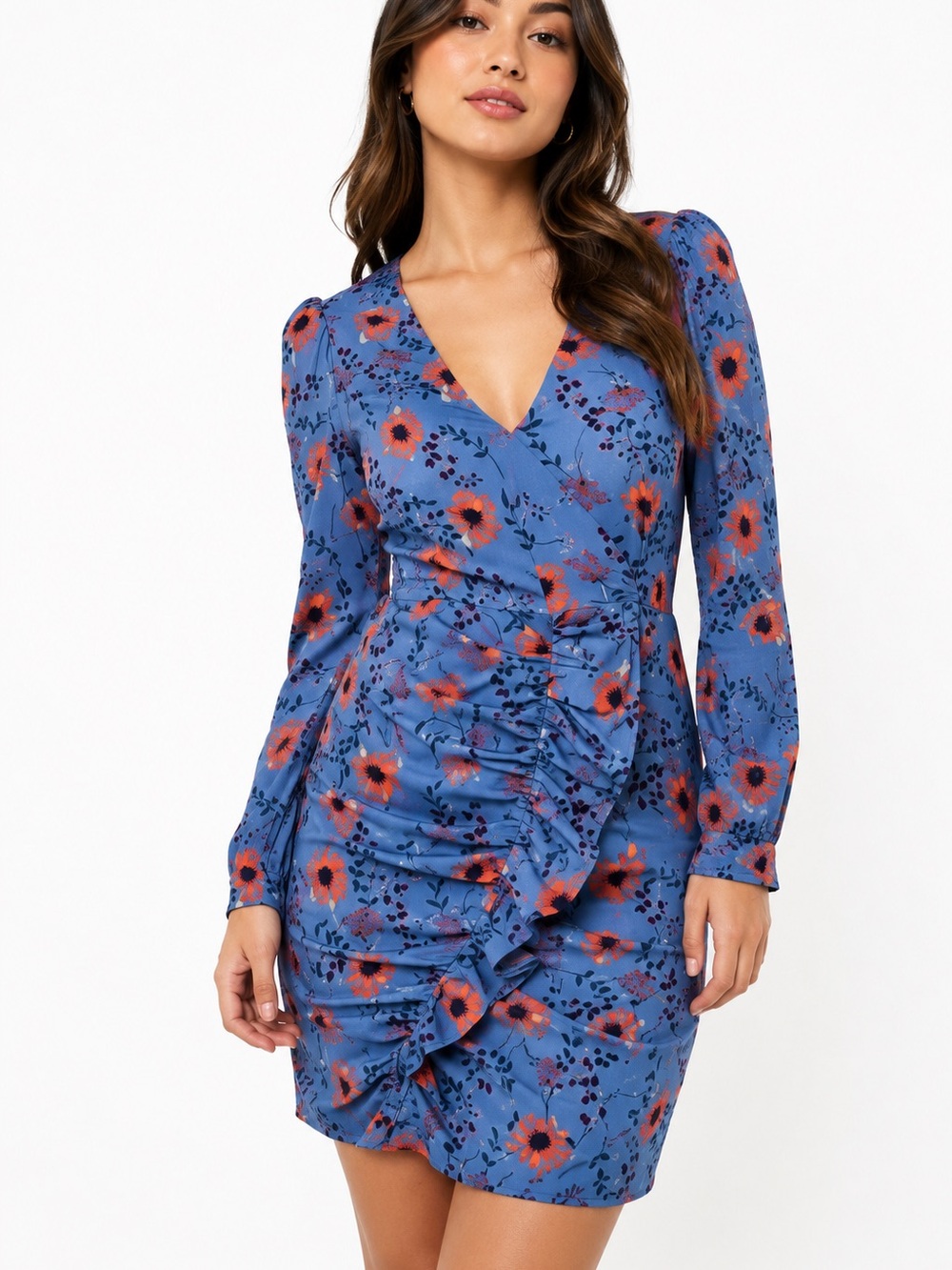 Astr the Label‎ Size Medium Blue Floral Wrap Dress